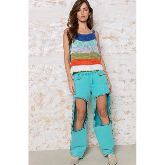 POL Blue Multi Striped Sleeveless Layering Sweater - Picture 6 of 11